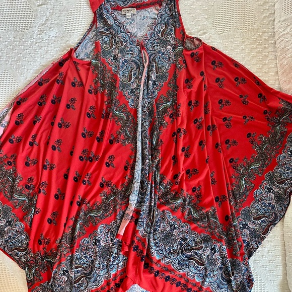 One World Boho Paisley Handkerchief Hem Tunic Top Red Multicolor Size 2X NWOT - Picture 11 of 11